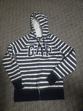 GAP Navy and White Striped Zip-Up Hoodie
